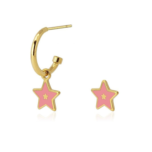 Pendientes asimétricos estrella rosa