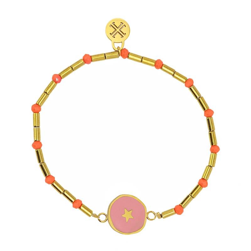 Pulsera acero quirúrgico con estrella esmaltada color rosa