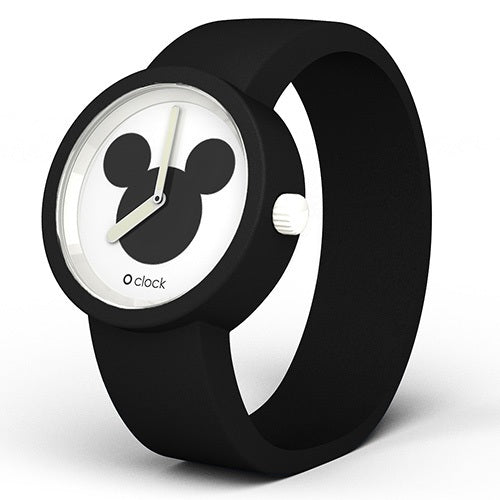 Reloj negro con la silueta de Micky Mouse
